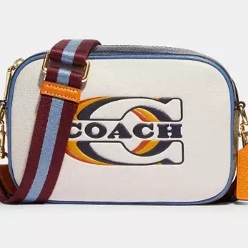 Coach White Crossbody Bag with Blue, Maroon & Orange Accents